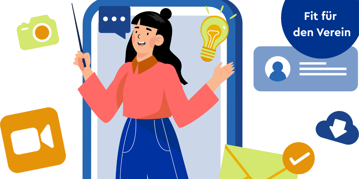 Frau referiert etwas (Grafik)