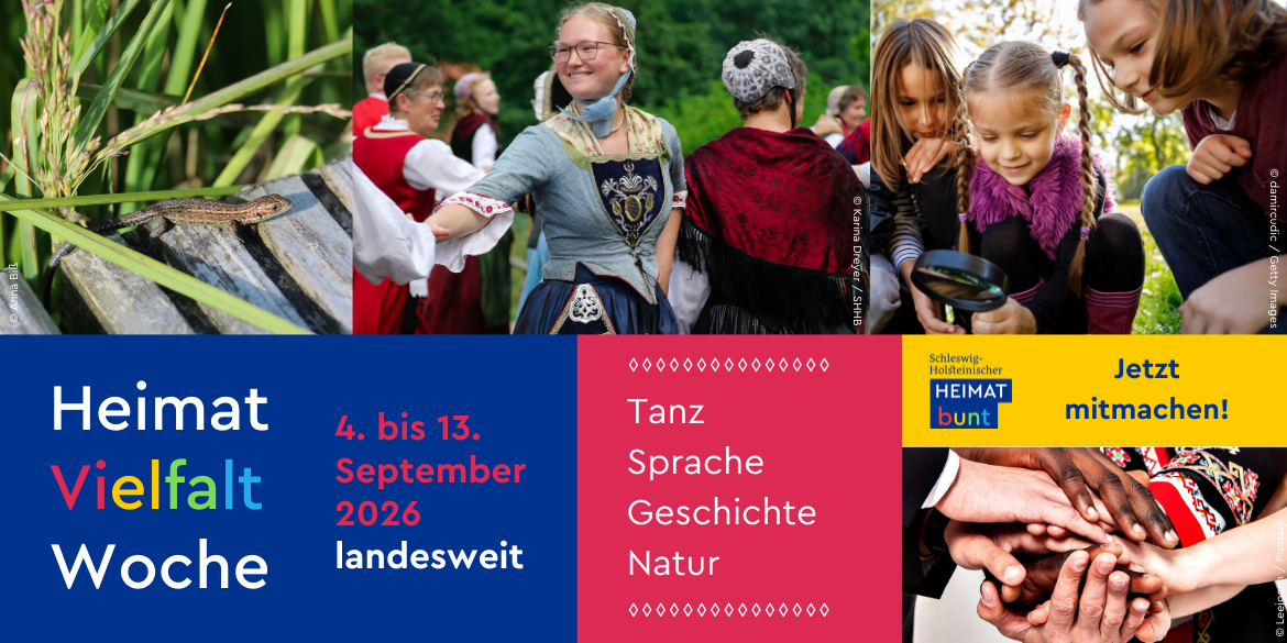Collage aus vier Bildern mit Aufschrift HeimatVielfaltWoche
