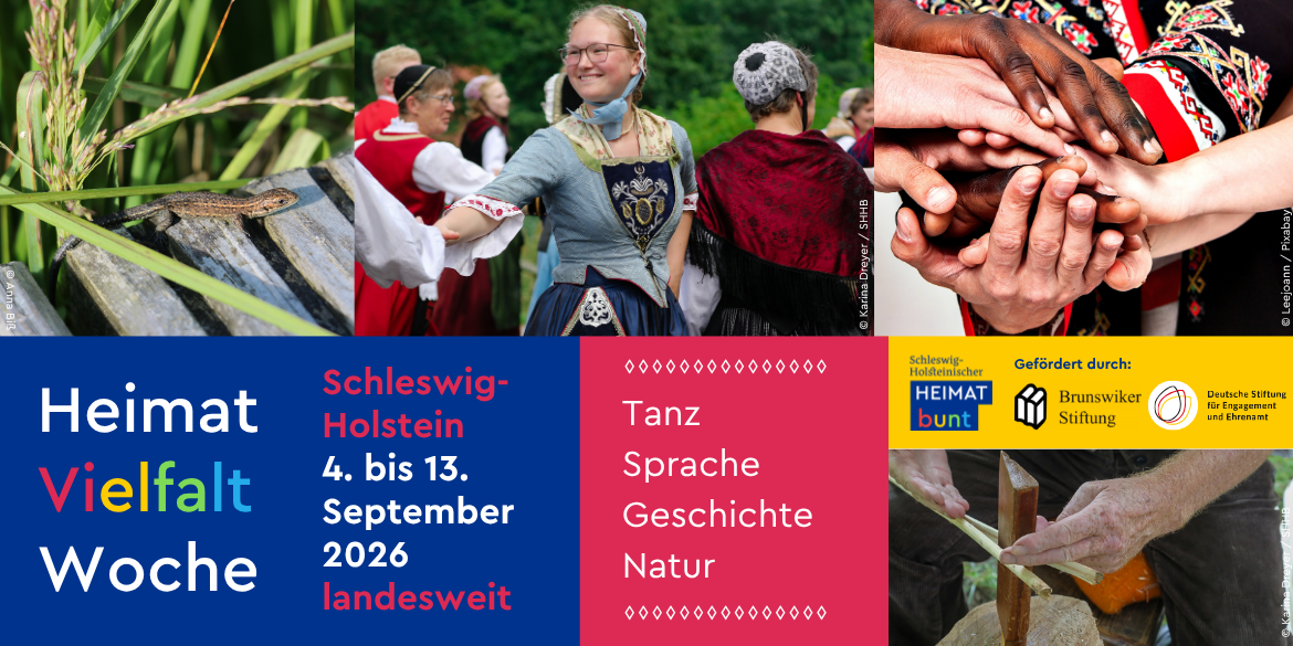 Collage aus vier Bildern mit Aufschrift HeimatVielfaltWoche