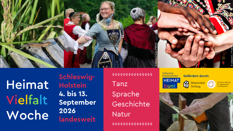 Collage aus vier Bildern mit Aufschrift HeimatVielfaltWoche